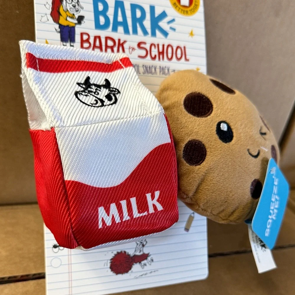 Bark Dog Toy - Red Milk Carton and Brown Cookie Toy Set